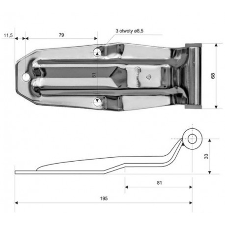 Płetwa zawiasu drzwi tylnych 266 mm ocynkowany, 11-239