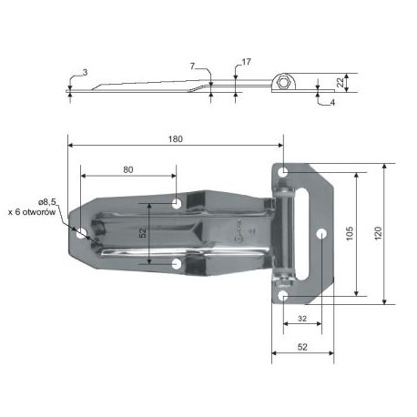 Zawias drzwi bocznych nierdzewny 220 mm, 11-120-01